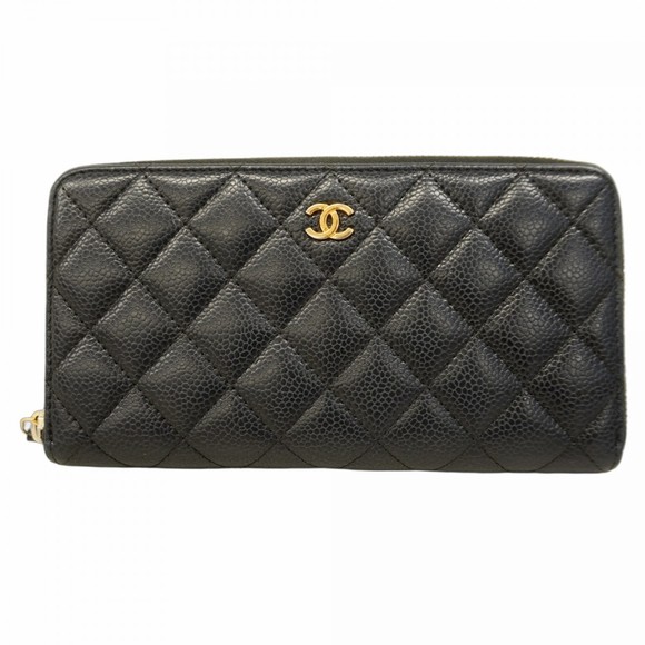Chanel Matelasse Caviar Leather Long Wallet, Black, Women's - Picture 1 of 10